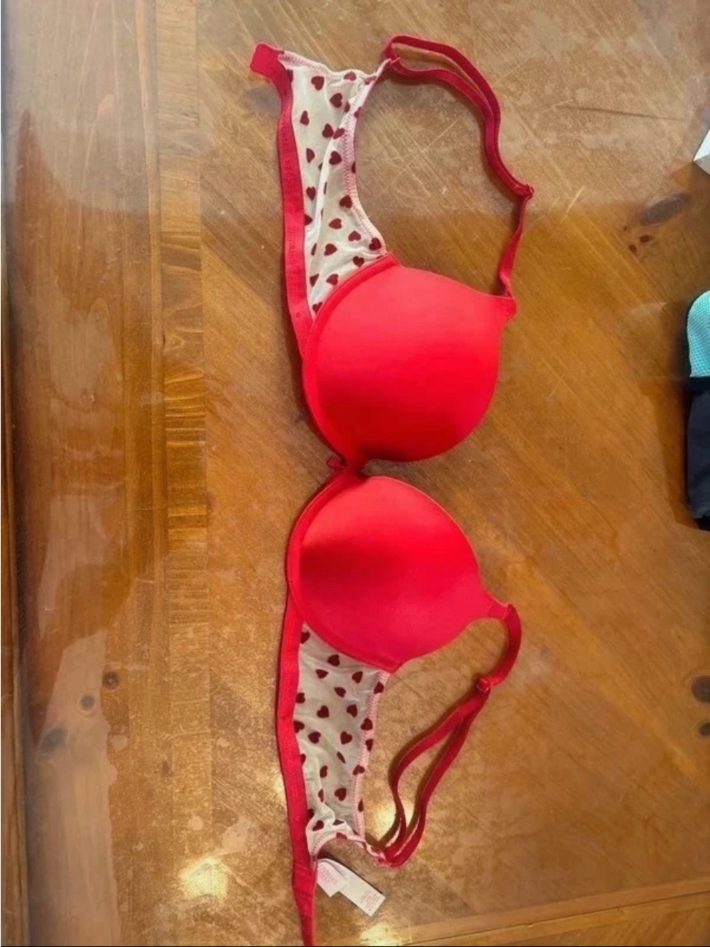 Victoria's Secret Red Push-Up Bra with Heart-Print Mesh